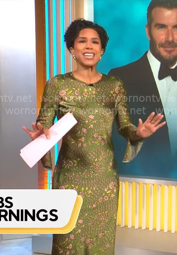 Adriana Diaz’s green floral maxi dress on CBS Mornings