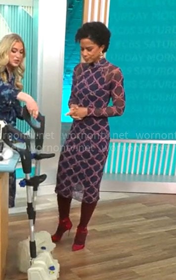 Adriana Diaz’s lattice print mesh dress on CBS Mornings