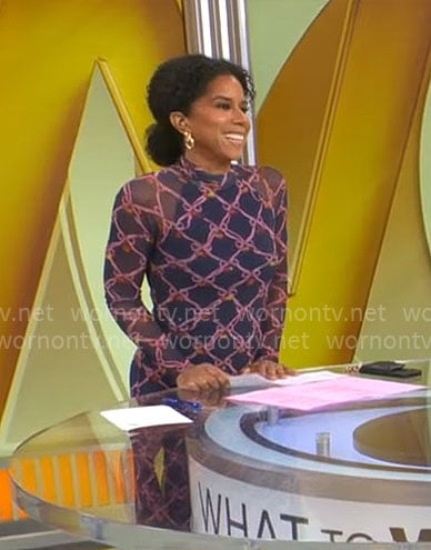Adriana Diaz's lattice print mesh dress on CBS Mornings
