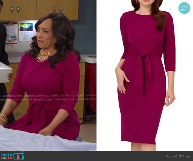 Adrianna Papell Tie Waist Crepe Sheath Dress in Wildberry worn by Paulina Price (Jackée Harry) on Days of our Lives