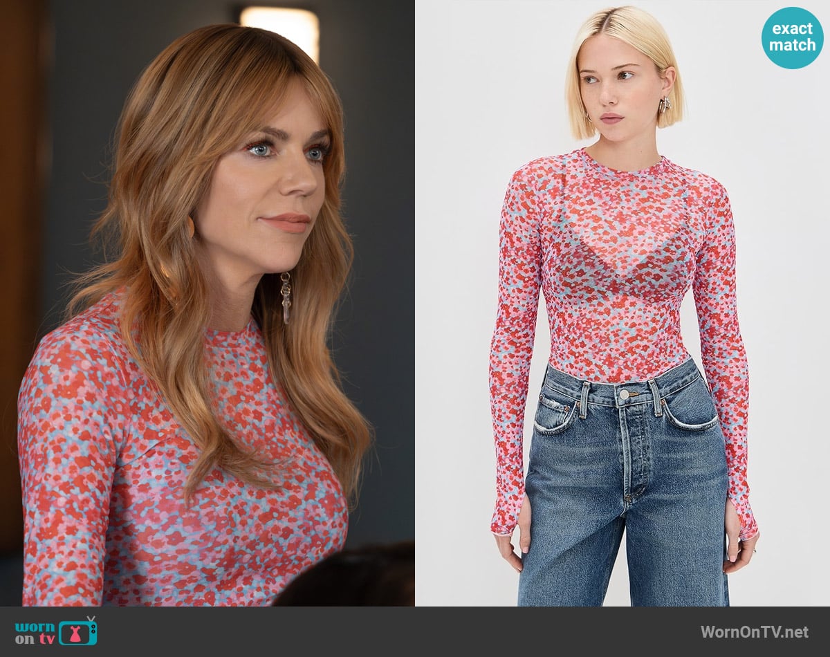 AFRM Kaylee Top in Red Ditsy worn by Morgan Gillory (Kaitlin Olson) on High Potential