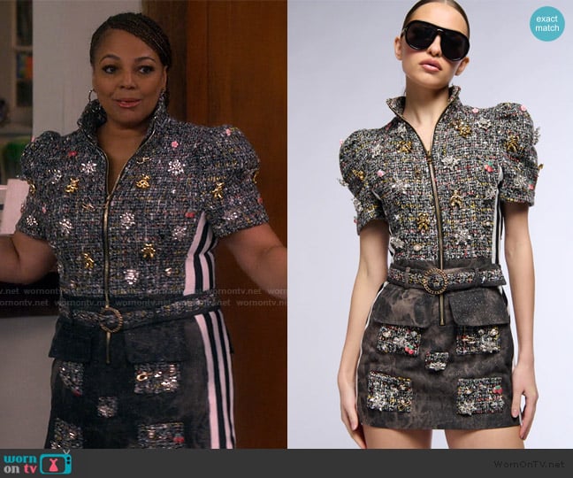 Akira Bernie Tweed Mini Dress worn by Regina Upshaw (Kim Fields) on The Upshaws