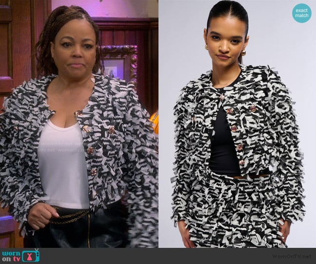 Akira Here With Me Fringe Blazer Jacket worn by Regina Upshaw (Kim Fields) on The Upshaws