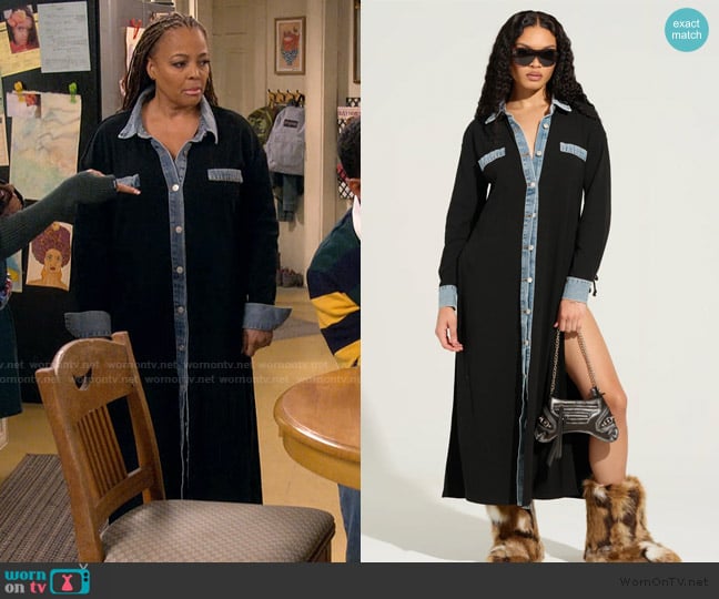 Akira Leila Oversized Button Up Dress worn by Regina Upshaw (Kim Fields) on The Upshaws