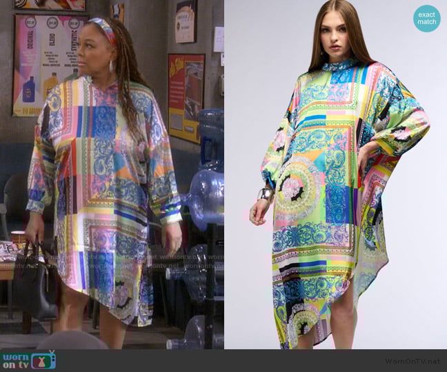 Akira Paisley Dreams Printed Asymmetrical Midi Dress worn by Regina Upshaw (Kim Fields) on The Upshaws