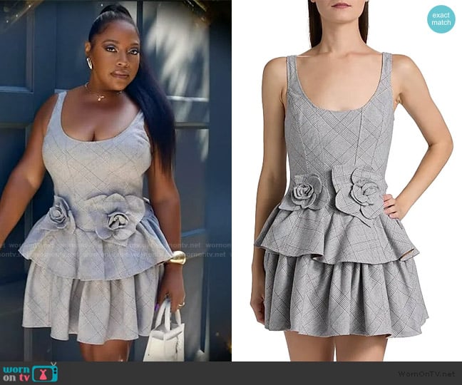 Sherri’s gray bow applique mini dress on Sherri Sherri’s gray bow applique mini dress on Sherri