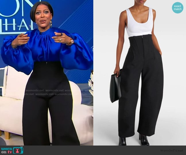 Alaia High-rise wool barrel-leg pants worn by Tamron Hall on Tamron Hall Show