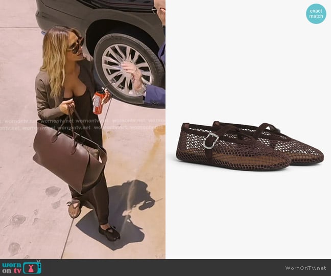 Alaia Mesh Ballerina Flats in brown worn by Dorit Kemsley on The Real Housewives of Beverly Hills