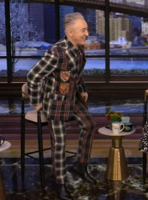 Alan Cumming's plaid patchwork blazer and pants on Live with Kelly and Mark