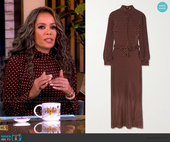 Alessandra Rich Ruffled bow-detailed polka-dot silk crepe de chine midi dress worn by Sunny Hostin on The View