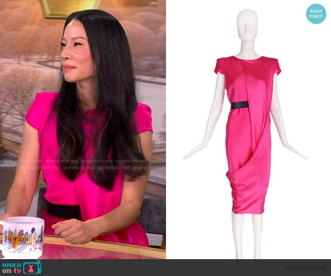 Alexander McQueen Pink Silk Draped Dress worn by Lucy Liu on The View