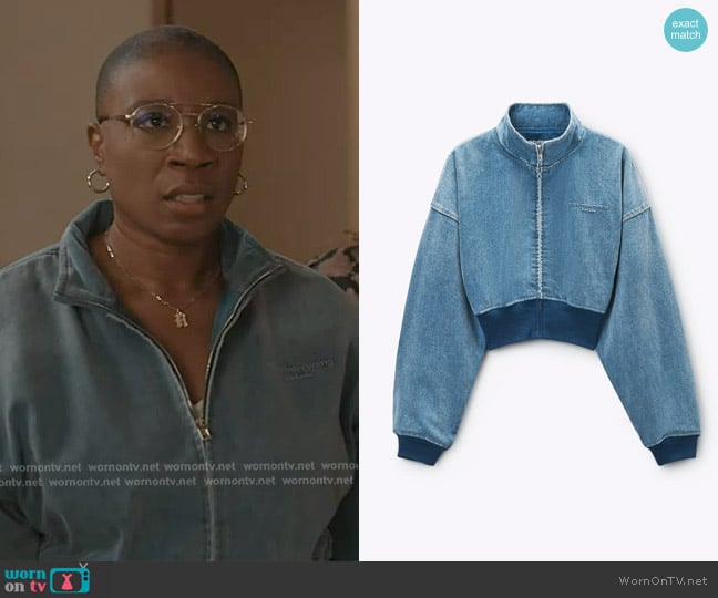 Alexander Wang Funnel Neck Jacket in Washed Light Blue worn by Henrietta Wilson (Aisha Hinds) on 9-1-1