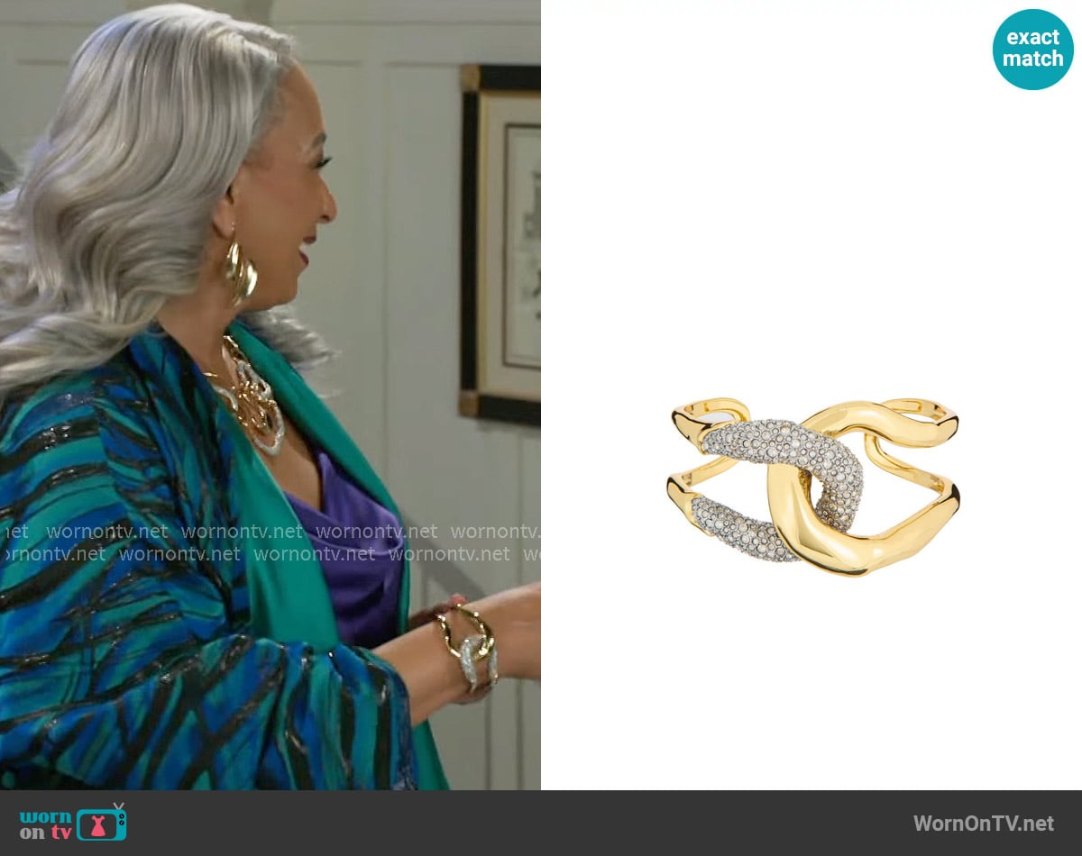 Alexis Bittar Solanales Crystal Interlocked Cuff Bracelet worn by Anita Dupree (Tamara Tunie) on Beyond the Gates