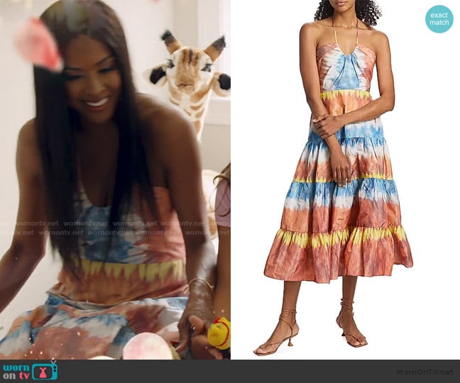 Alexis Roberta Tie-Dye Tiered Midi-Dress worn by Stacey Rusch on The Real Housewives of Potomac