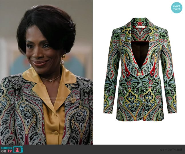 Alice + Olivia Breann Paisley-pattern blazer worn by Barbara Howard (Sheryl Lee Ralph) on Abbott Elementary
