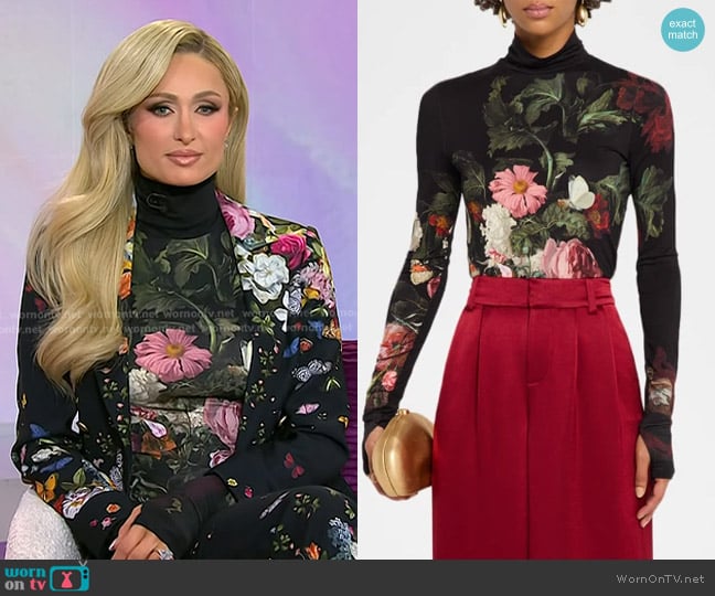 Alice + Olivia Delaina Turtleneck Top in Be Still worn by Paris Hilton on Today