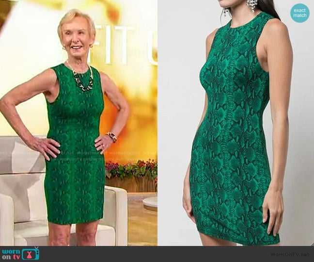 Alice + Olivia  Delora Dress Green Snake Print Dress worn by Natalie Grabo on Sherri