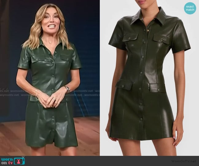 Alice + Olivia Jamie Faux Leather Mini Shirtdress worn by Kit Hoover on Access Hollywood