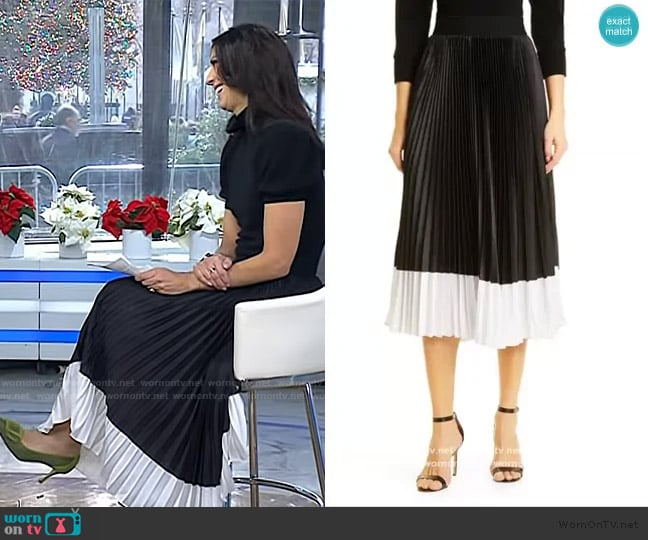 Alice + Olivia Katz Two-tone Pleated Satin Midi Skirt worn by Dr. Natalie Azar on Today