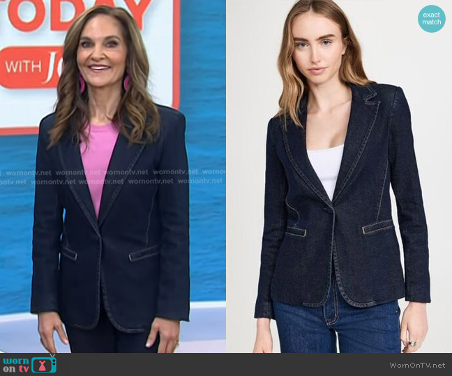Alice + Olivia Macey Fitted Denim Blazer in Dark Rinse  worn by Joy Bauer on Today
