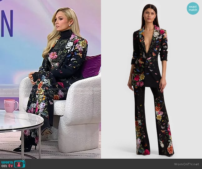 Alice + Olivia Mya Printed Blazer and Teeny Bootcut Pant worn by Paris Hilton on Today