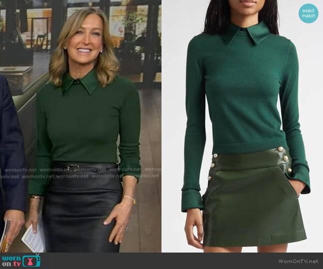 Alice + Olivia Porla Collared Sweater in Green Mystique worn by Lara Spencer on Good Morning America