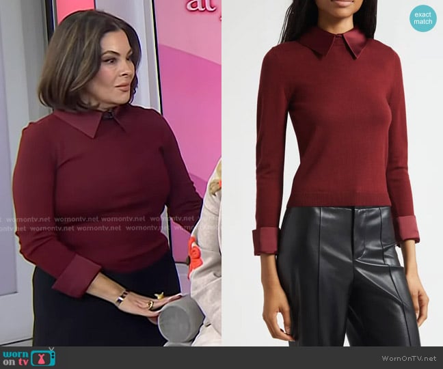 Alice + Olivia  Porla Collared Sweater in Oxblood worn by Erica Taylor on Today