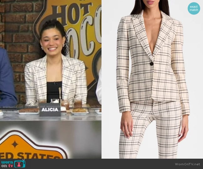 Alice + Olivia Ryder Plaid Twill Slim Blazer worn by Alicia Crowder on Good Morning America