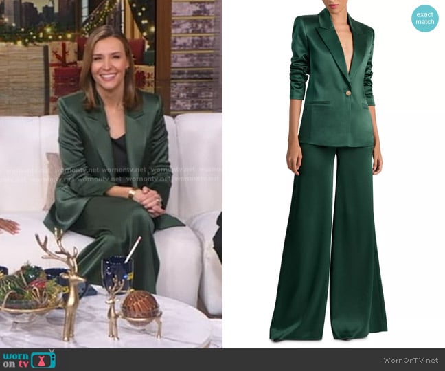 Alice + Olivia Silas Satin Blazer in Green Mystique worn by Mary Bruce on Good Morning America