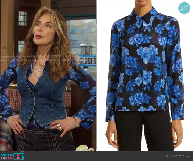 Alice + Olivia Willa Floral Silk Button-Up Shirt worn by Kate Roberts (Lauren Koslow) on Days of our Lives