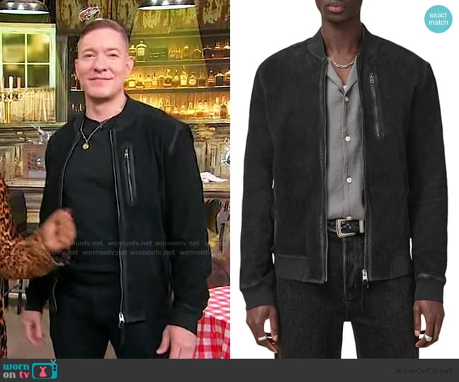 Joseph Sikora’s black zip bomber jacket on Sherri Joseph Sikora’s black zip bomber jacket on Sherri