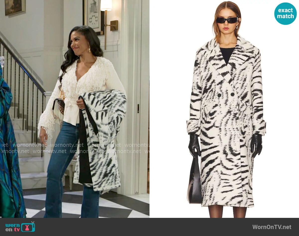 All Saints Mabel Mono Coat worn by Dani Dupree (Karla Mosley) on Beyond the Gates