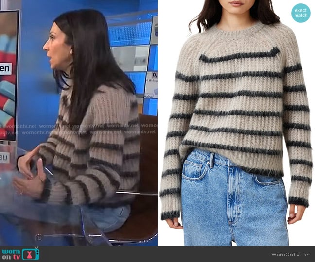 All Saints Riga Stripe Crewneck Sweater worn by Natalie Azar on NBC News Daily