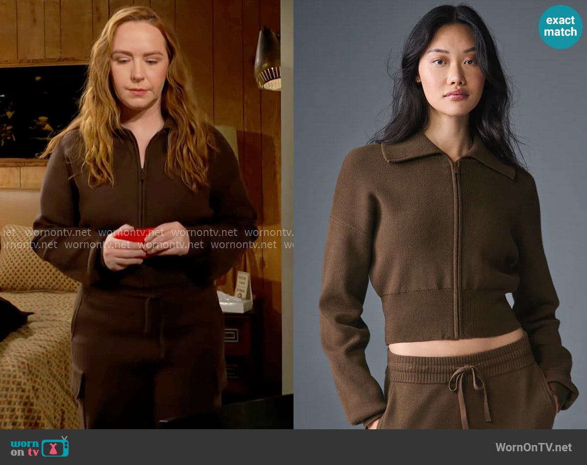Mariah’s brown zip knit jacket on The Young and the Restless Mariah’s brown zip knit jacket on The Young and the Restless