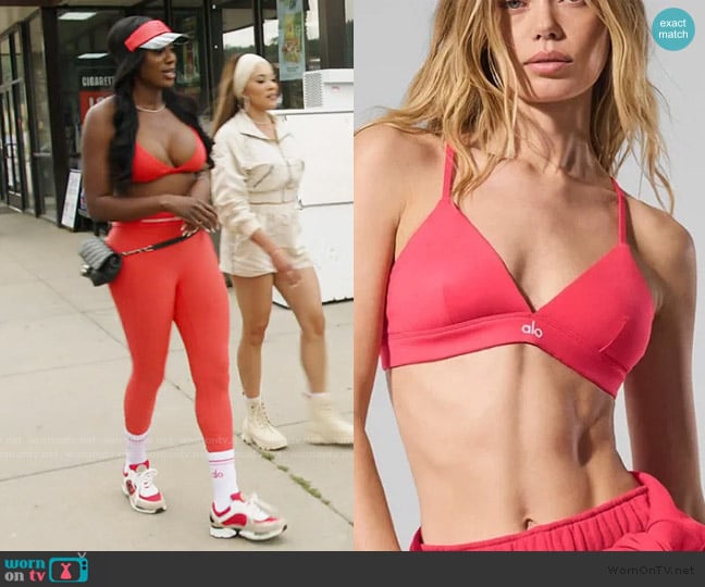 Alo Splendor Bra in Candy Red worn by Wendy Osefo on The Real Housewives of Potomac