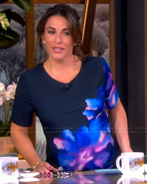 Alyssa's blue floral print sheath dress on The View