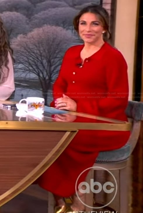Alyssa’s red knit sweater dress on The View