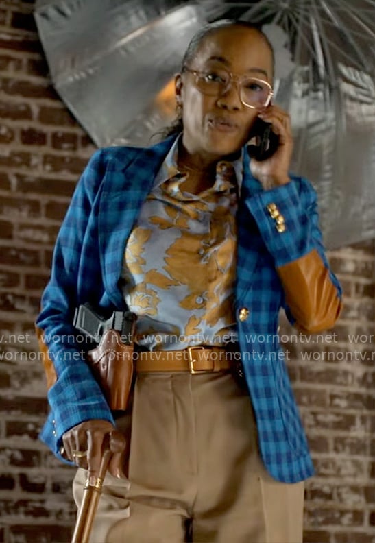 Amanda's blue plaid blazer and printed shirt on Will Trent