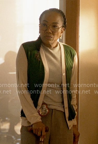 Amanda’s green colorblock cardigan on Will Trent