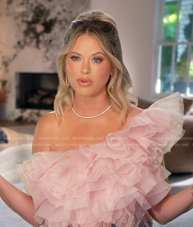 Amanda's pink ruffle organza confessional top on The Real Housewives of Beverly Hills