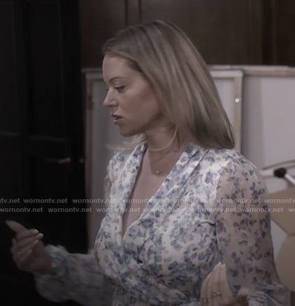 Amanda’s white floral asymmetric dress on The Real Housewives of Beverly Hills
