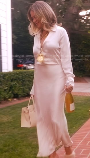 Amanda's white satin shirtdress on The Real Housewives of Beverly Hills