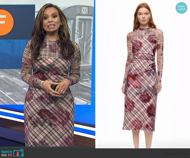 Amur Edith Floral & Plaid Mesh Midi-Dress in Rose Check worn by Adelle Caballero on Today