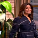 Ana’s navy asymmetric stripe dress on The View