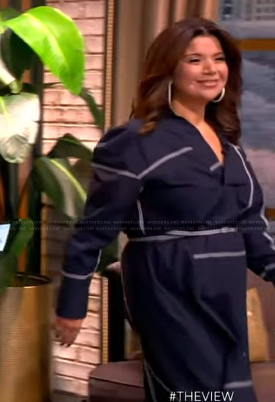 Ana's navy asymmetric stripe dress on The View
