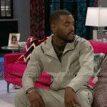 Andre’s beige jacket and pants set on Beyond the Gates