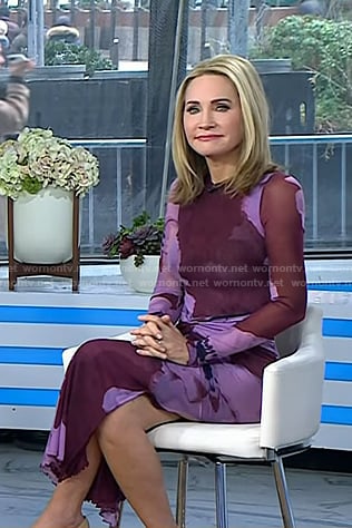 Andrea Canning’s burgundy floral mesh dress on Today