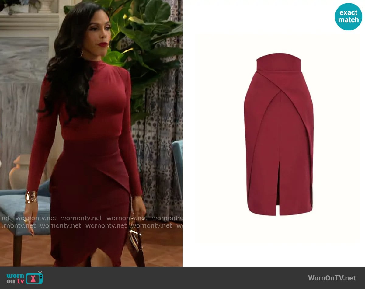 Andrea Iyamah Sita Corset Skirt Plum worn by Dani Dupree (Karla Mosley) on Beyond the Gates