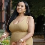 Angel’s khaki ribbed mixed media dress on The Real Housewives of Potomac