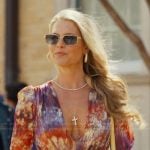 Angela’s metallic wrap blouse on Landman